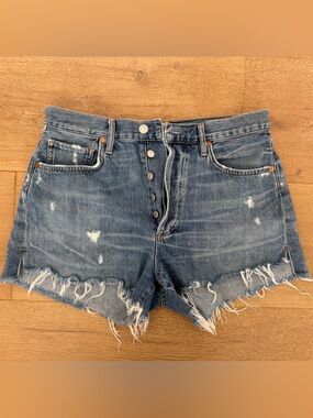 Citizens Of Humanity Washed Blue Distressed Denim Shorts